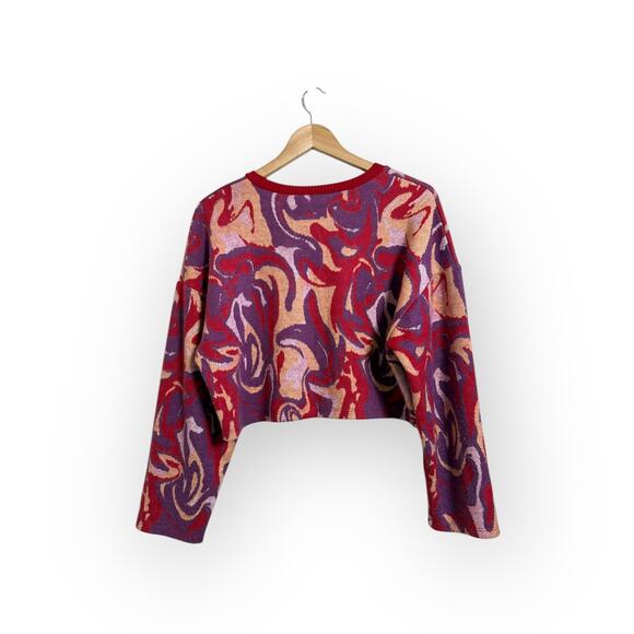 Zara Women’s Red Purple Swirl Print Knit Cropped Sweater Y2K Boho Size Large - Picture 3 of 8